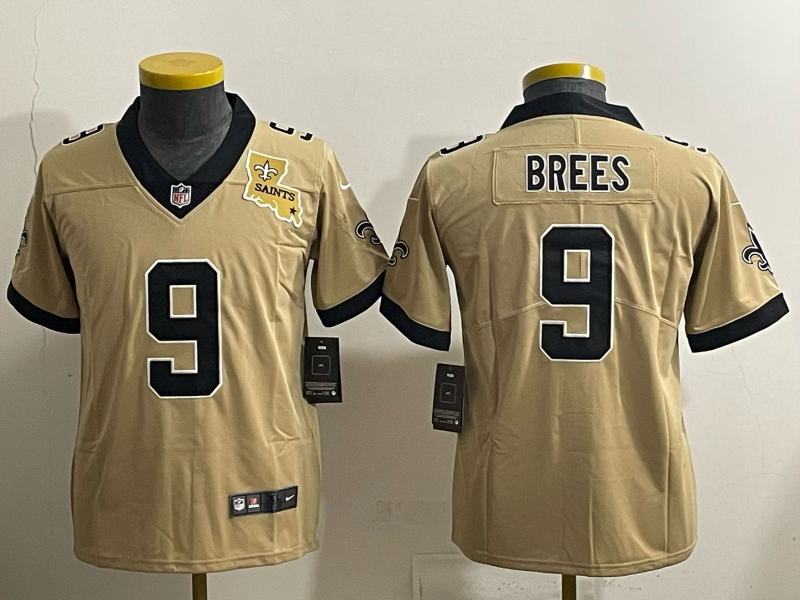 Youth 2025 New Orleans Saints #9 Bress golden Limited NFL Jersey style 01